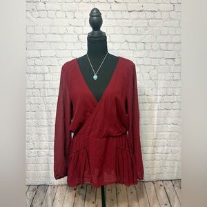 Entro Deep Red Wrap Blouse